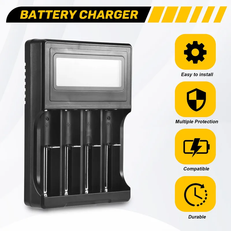 A73E-18650 Battery Charger, LCD Display Speed Batteries Charger With 4 Bay Discharge Function For Rechargeable 3.7V Li-Ion Batte