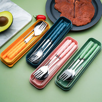 3pcs Portable Dinnerware Kit Spoon Fork Chopstick Set Travel Flatware With Box Set Stainless Steel Travelling Dinnerware Set
