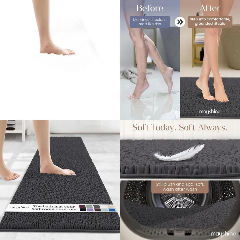 

Ultra Soft Shaggy Chenille Bath Mat | Highly Absorbent, Anti-Slip Rug | Plush Microfiber Area Rugs for Bathroom, Kitchen, Living