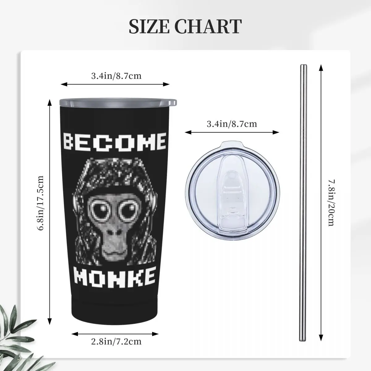 Gorilla Tag Become Monke - Gtag Monkey Stainless Steel Tumbler Vacuum Insulated Mug Thermal Cold Cup Straw With Lid 20oz