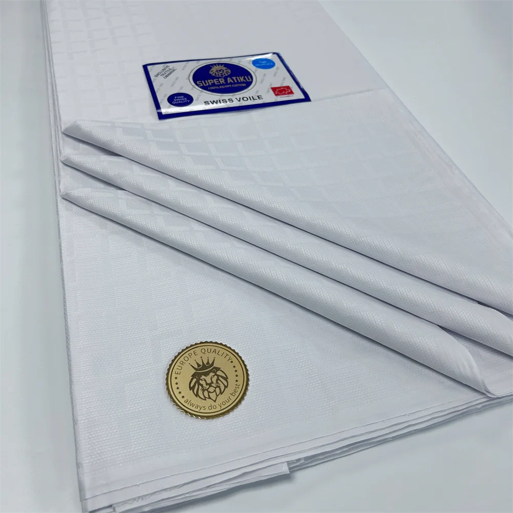 5 Yards Dubai Atiku Material 100% Cotton Top Quality Soft White African Atiku Fabric Swiss Voile Cotton for Men and Women Cloth