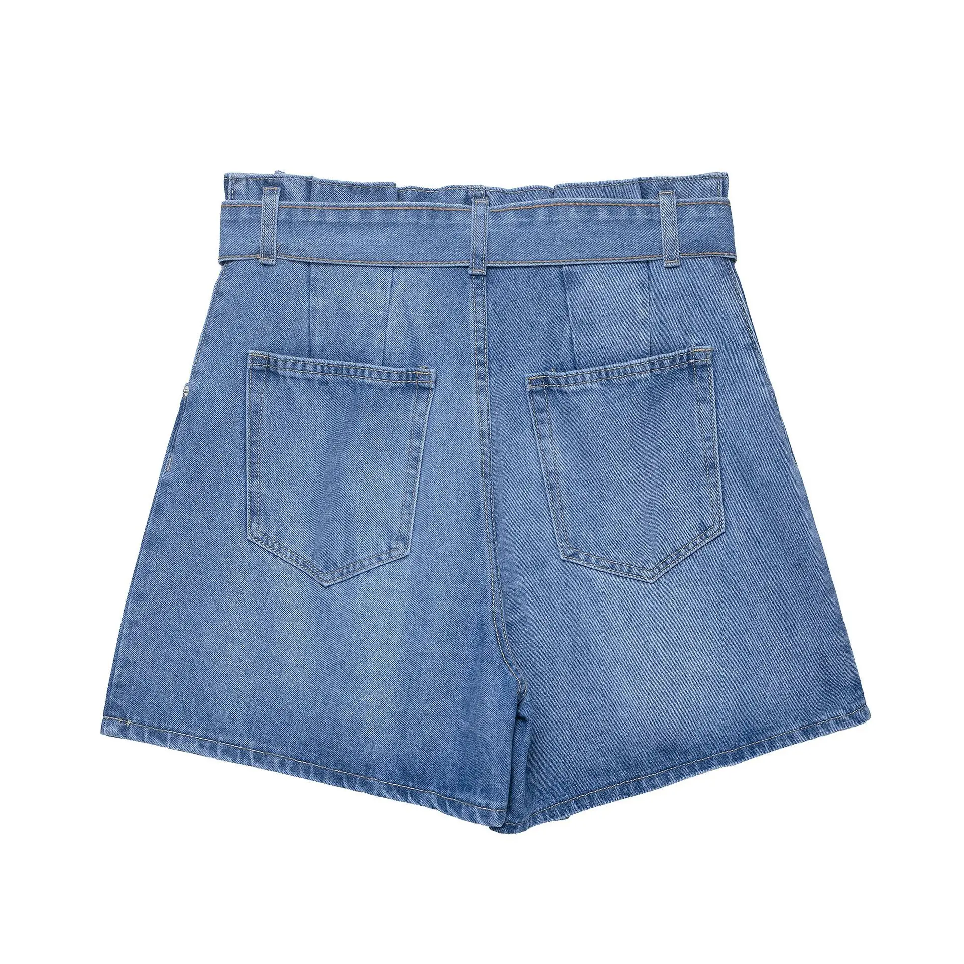 Mini pantalones cortos vaqueros de cintura alta para mujer con cinturón, bolsillo, cremallera, pantalones cortos Retro simples de Color sólido, pantalones cortos elegantes de verano para ir al trabajo