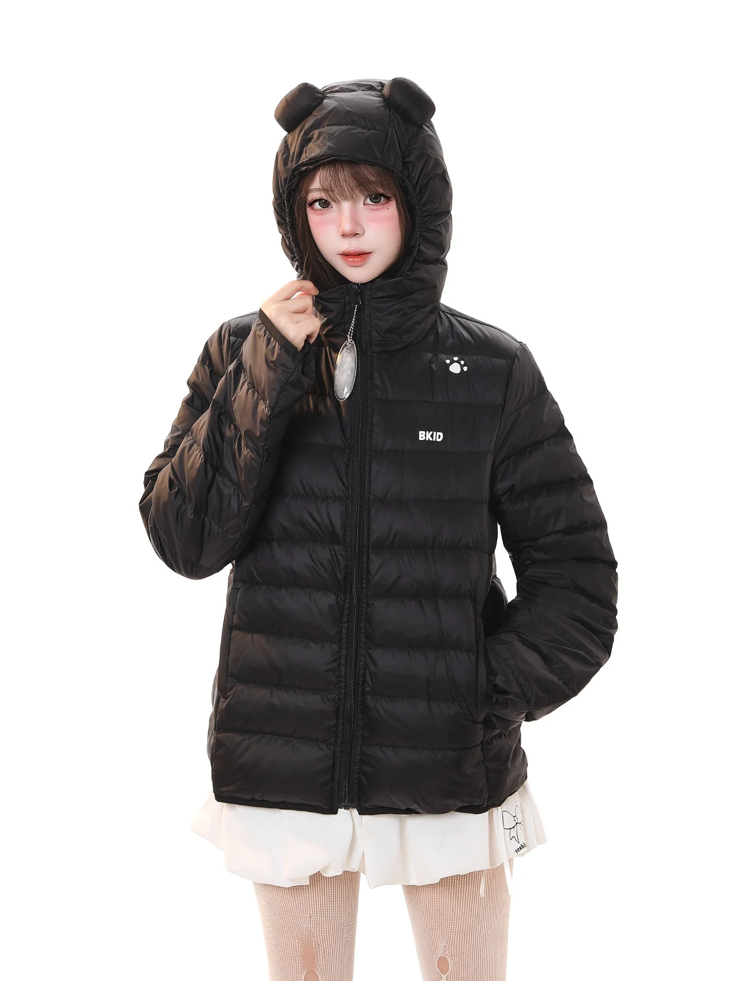 Korean Style Lightweight Hooded Ribbed down Jacket Women's Winter New Small Design Loose Warm Super Beautiful Outerwear