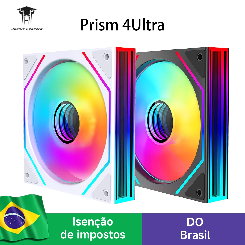 Ventoinha de CPU Jungle Leopard Prism 4Ultra ARGB 120mm Preto / Branco com Espelho Infinito 5V 3PIN ARGB Sincronização com Placa-Mãe 4PIN PWM