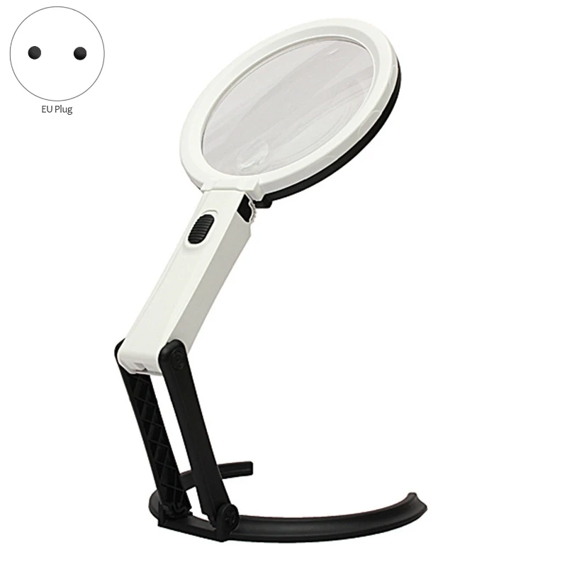 10 LED Lighting Desk Folding Handheld Table Lamp With LED Lighting 2.5X 8X Bench Magnifier Magnifying Glass EU Plug