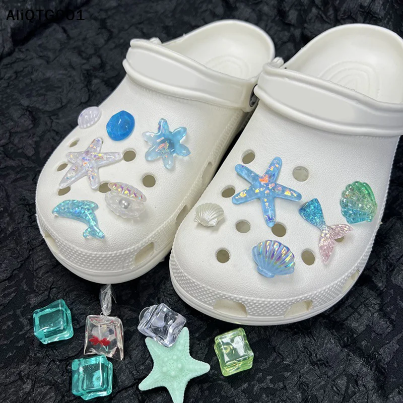 

Blue Starfish Shell Hole Shoe Buckle Accessories for Girls Removable Summer Shoe Decorations DIY Gift Secret