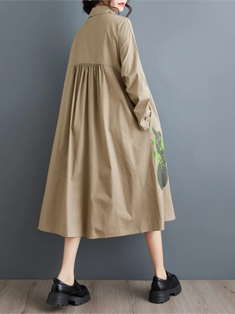 Respzed-Robe trapèze plissée à volants pour femmes, chemises imprimées irrégulières, robes à manches longues pour femmes, mode automne