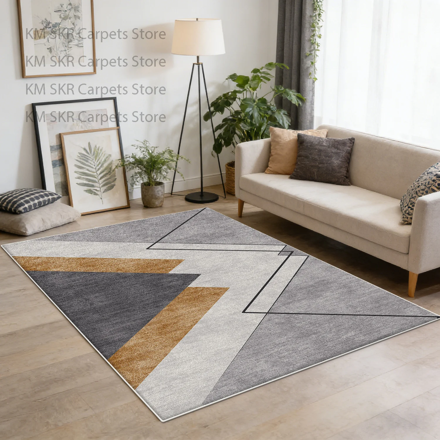 Moderner Geometrischer Wohnzimmerteppich Dekoration Schlafzimmer Maschinenwaschbarer Rutschfester Teppich Weicher Kurzflor-Bodenbelag für Arbeitszimmer