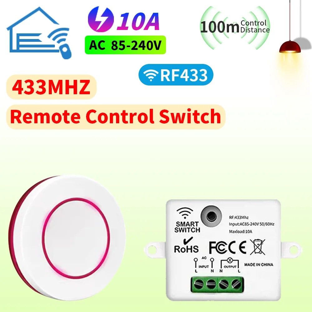 Wireless RF smart light control switch module 433MHz without repeater 220V/110V AC neutral line single-key remote control real-t