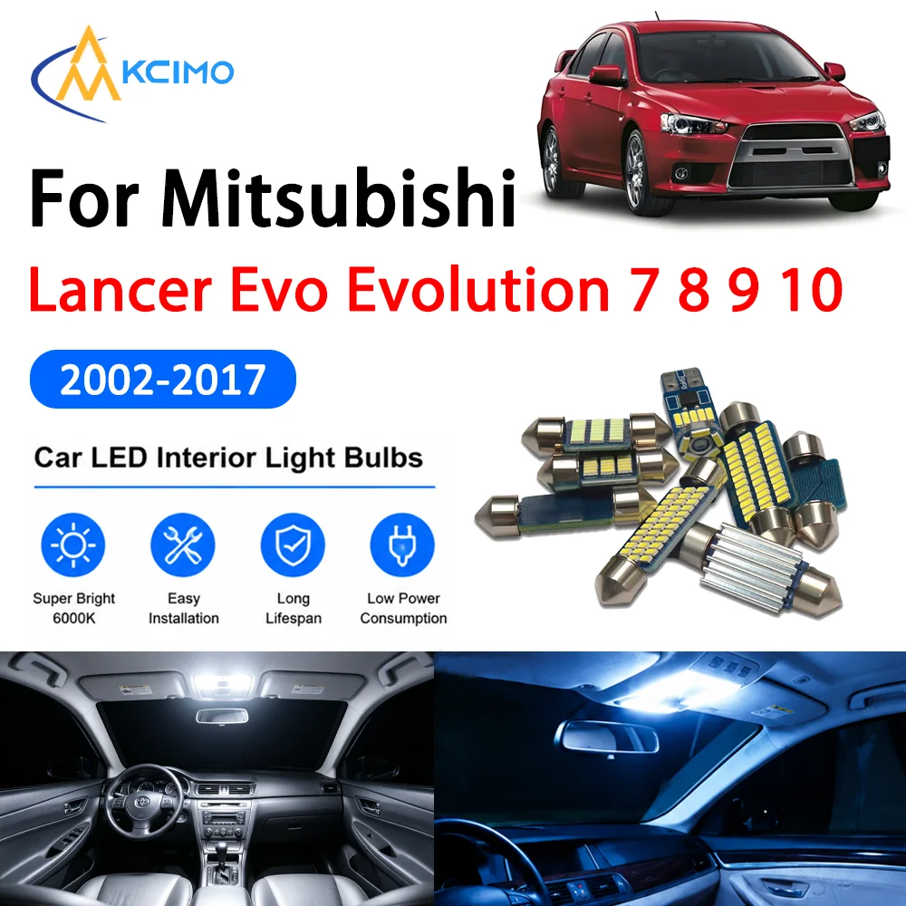 KCIMO Bright Light Bulb For Mitsubishi Lancer Evo Evolution 7 8 9 10 VII VIII IX X 2002-2017 Premium Interior Mirror LED Lights