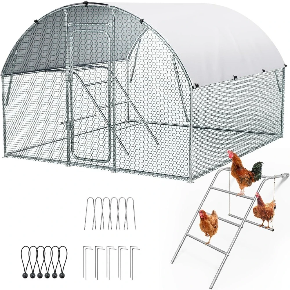 

Large Metal Chicken Coop Run, for 6/10 Poultry with Roosting Perch & Swing, 6.6x10FT Upgraded Outdoor Walk-in Cage Arch Hen Duck