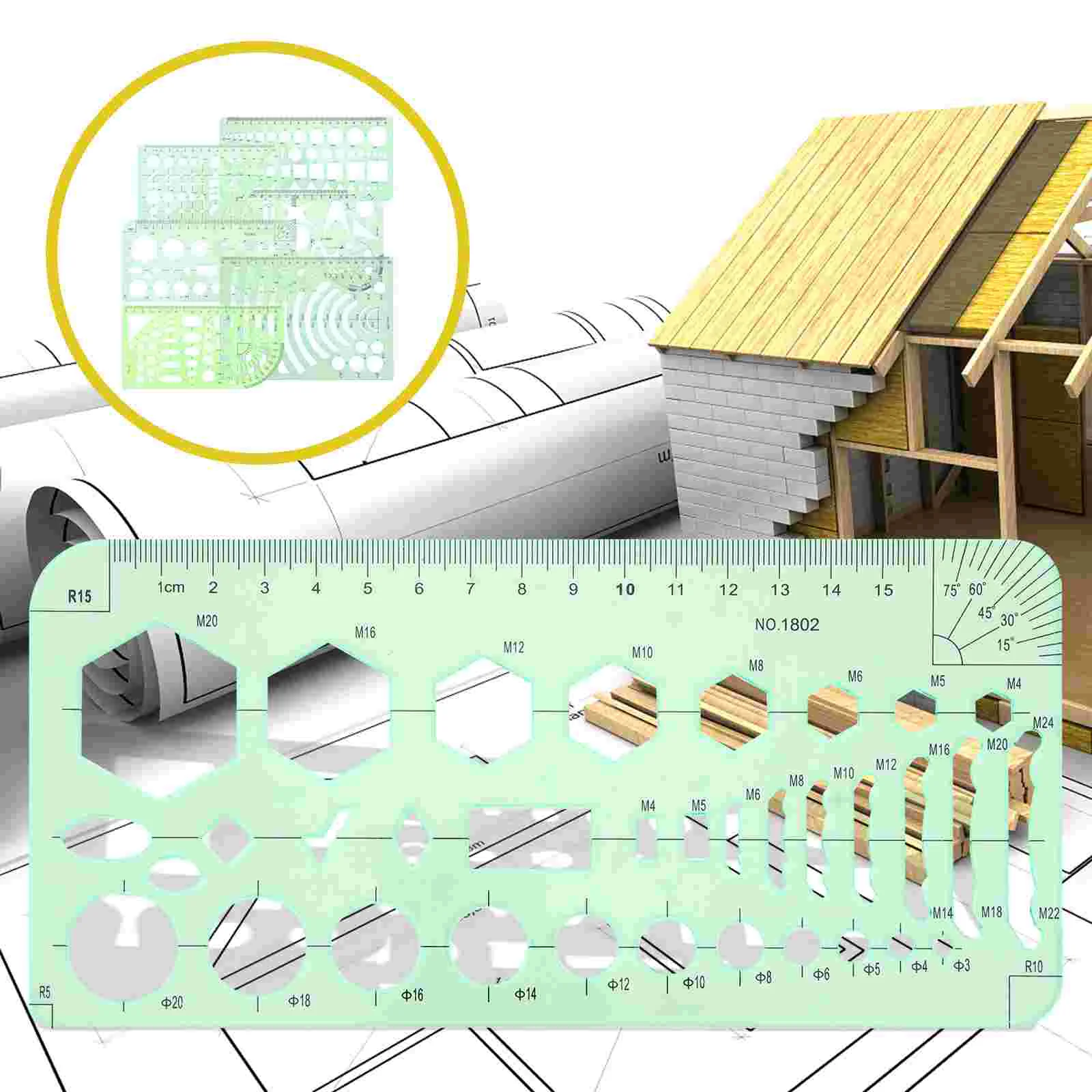 Imagem -03 - Modelo de Desenho Régua Geométrica Estênceis Conjunto Arquiteto Escala Círculo Ferramenta Medição Desenho Plástico