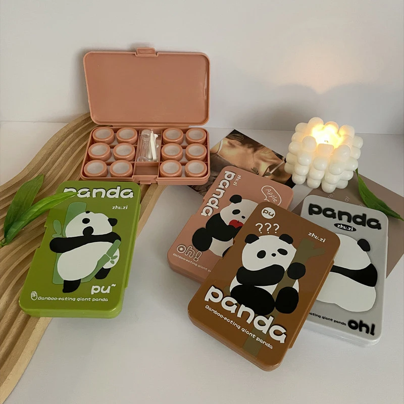 Cute Panda Contact Lenses Case With Mirror Contain 6 Pairs Travel Kit Portable Eyes Contact Lens Soak Container Pocket Mini Box