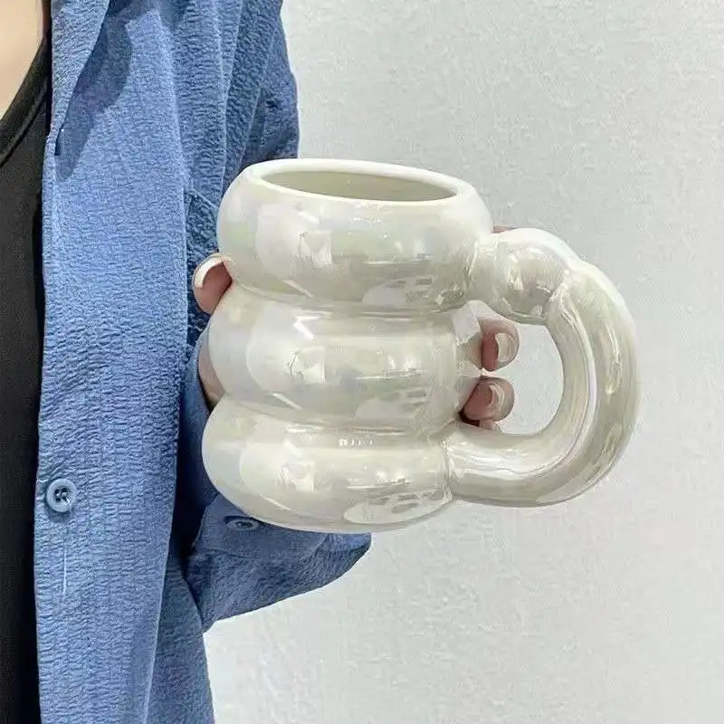 Cute Ceramic Mugs Coffee Cups Korea Kawaii Designer Circle Coffee Cups Breakfast Milk Juice Tea Handle Cup Gift Microwave Safe