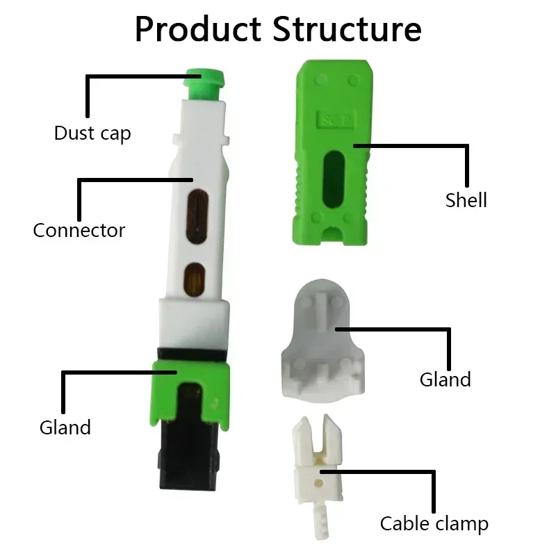 OPTFOCUS-Conector de fibra óptica FTTH SC APC ESC250D, Conector rápido SC UPC de 53mm, Conector rápido óptico 100 piezas