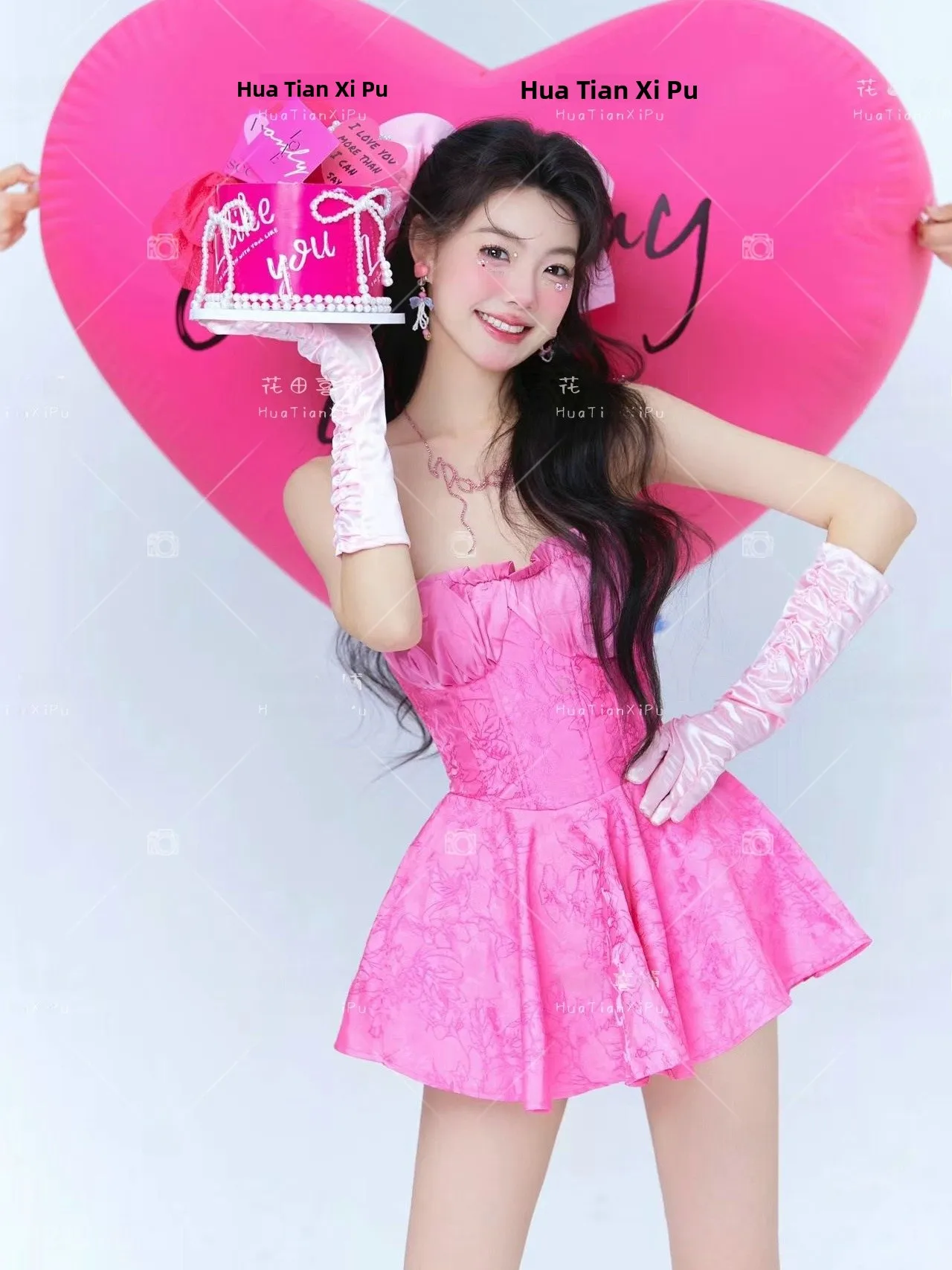 

Cute Pink Birthday Photo Shoot Performance Clothes for Girls Sweet Heart Spicy Girl Photography Studio Outfits