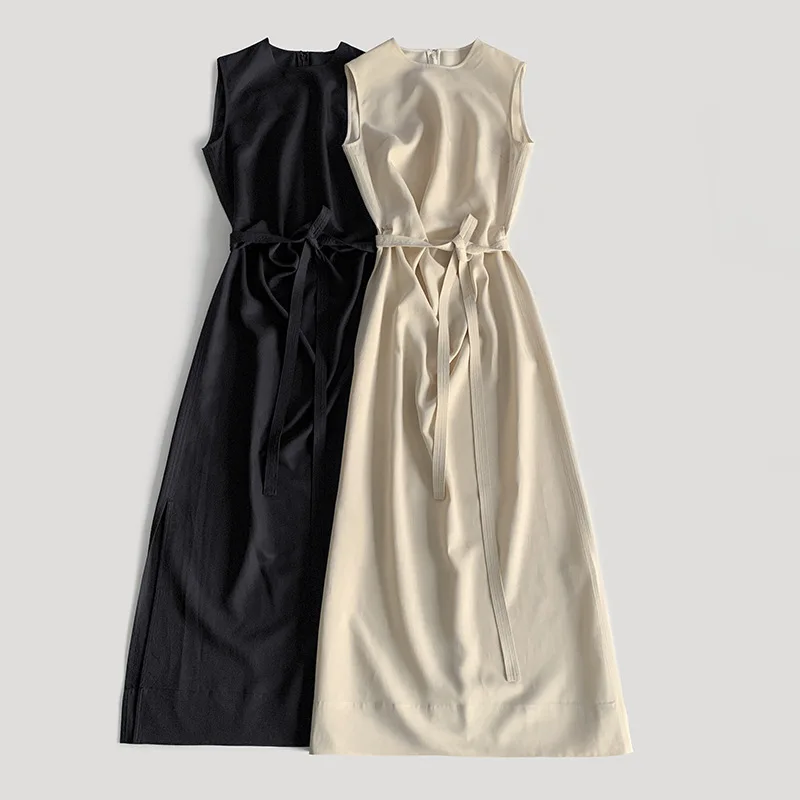 

Withered Flax Water Ripple Pleated Lace Up Waist Dress Layered Lace Up Fake Two-piece Long Skirt Elegant Party Dresses