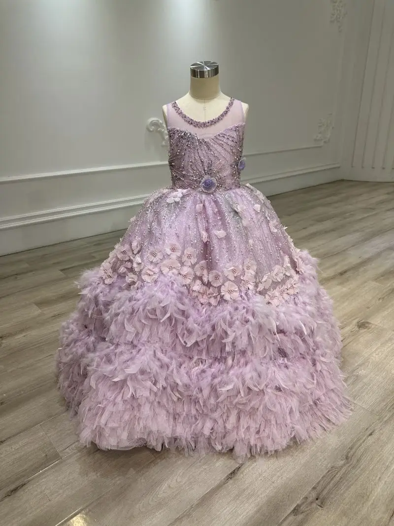 Vestido de princesa púrpura con flores para niños