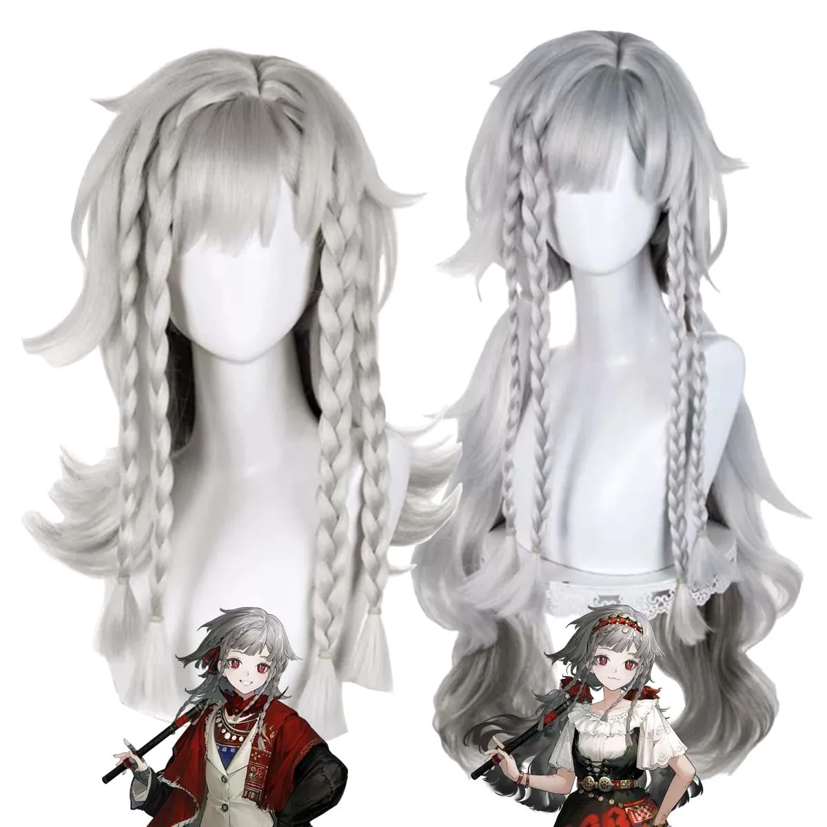 Reverse:1999 Rubuska Cosplay Wig High Temperature Fiber Gray Hair Adjustable Cap For Costume Party