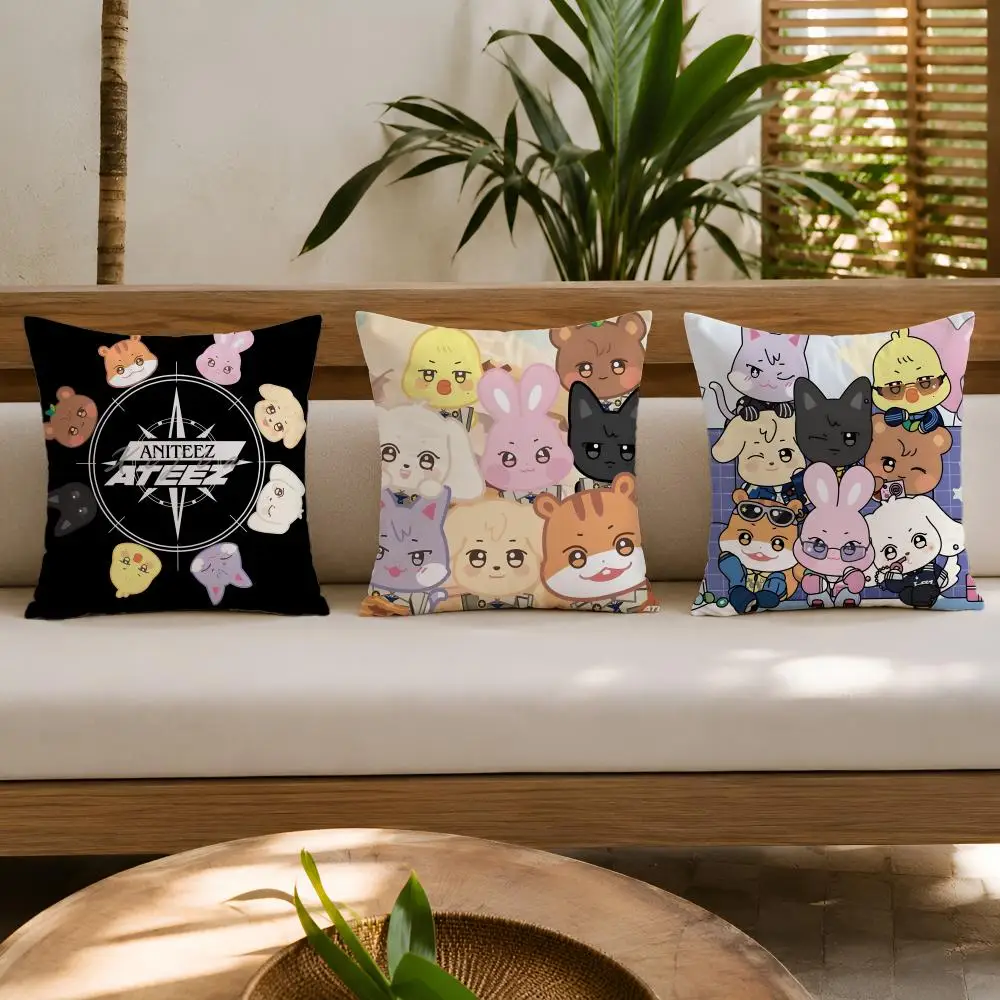 Kpop Band A-ateez ANITEEZ Cushion Cover Wrinkle-Resistant Short Plush Cushion Covers Breathable Machine-Washable