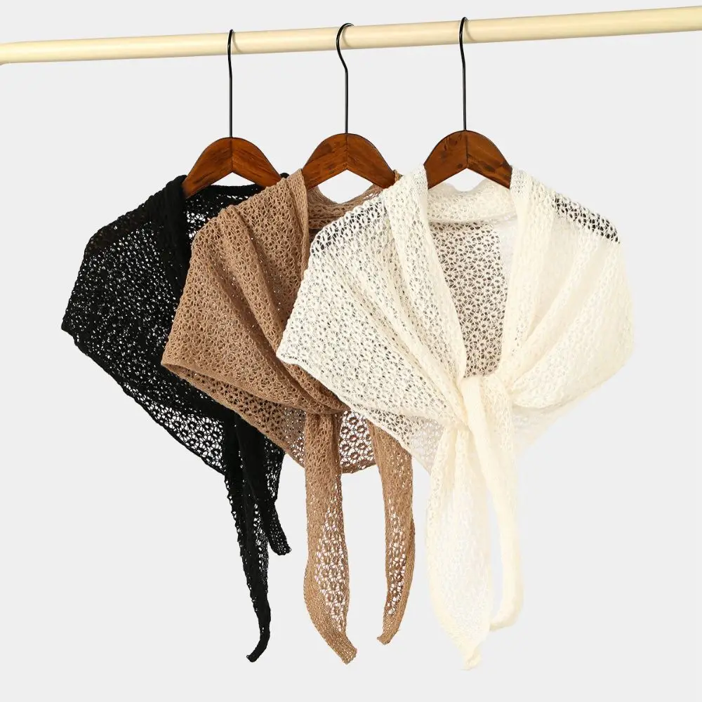 Fashion Hollow Out Knitted Shawl Breathable Solid Color Triangle Wrap Triangular Shape Thin Knit Scarf Coverup Daily Wear