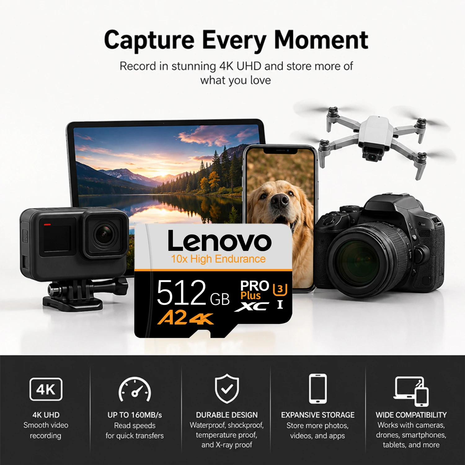 Lenovo U3 V30 Micro SD Card Class 10 High Speed SD/TF Card 512GB 256GB 128GB Memory Card For GoPro DJI Smartphone - view 2
