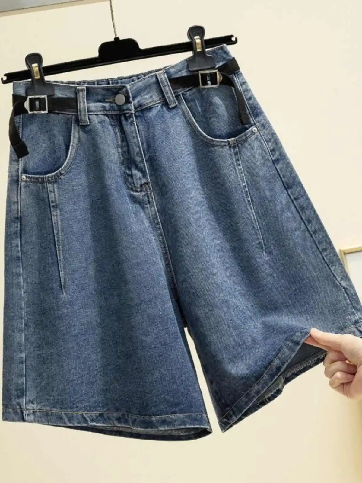 

Summer Commuting Women's Denim Shorts Straight Leg High Waist Solid Color Casual Pants New All Match Simple Wideleg Pant
