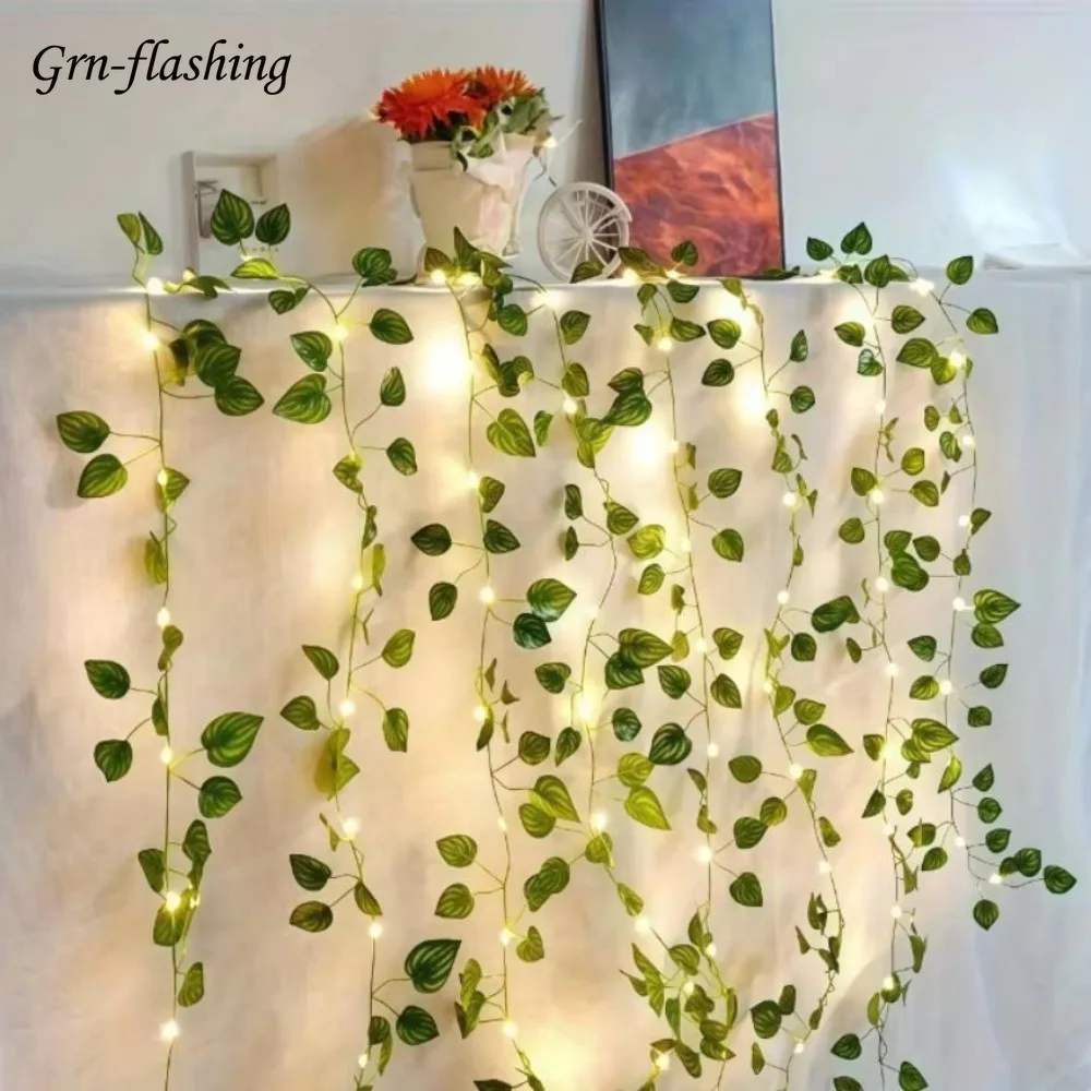 2/5/10m Green Leaf String Lights Artificial Vine Fairy Light Battery Powered Christmas Tree Garland Light for Weeding Home Decor