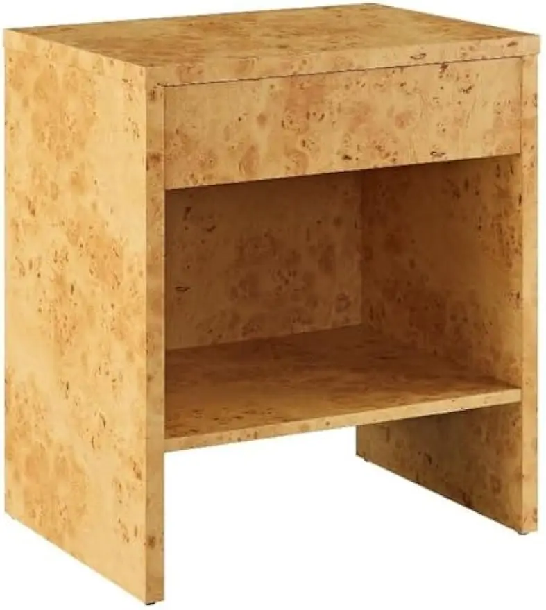 

1-Drawer Burl Wood Nightstand with Shelf