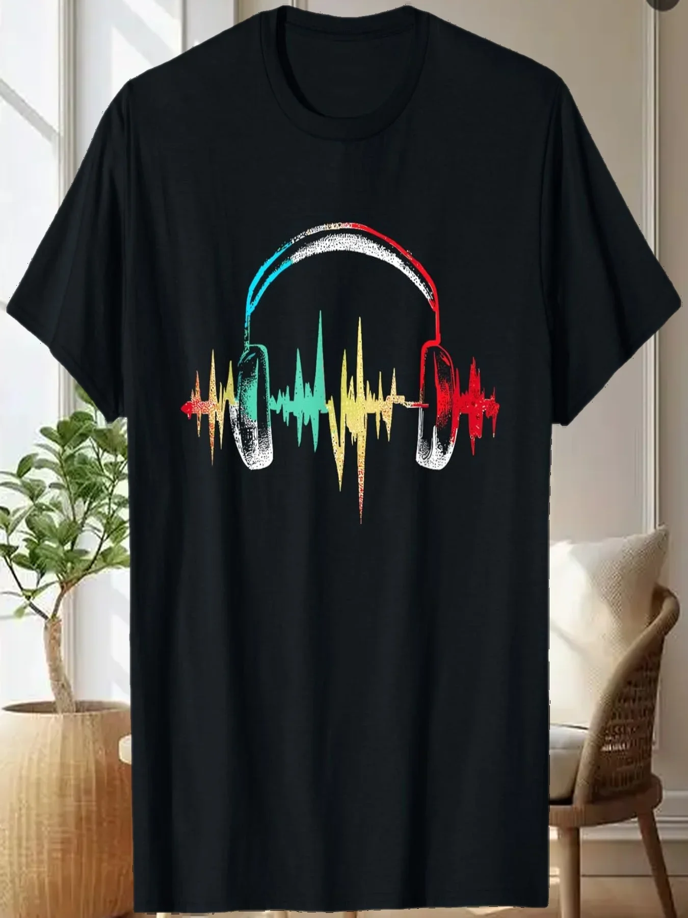 

Headphones Sound Wave Beat Graphic T-Shirt Colorful Music Graphic Tee Men