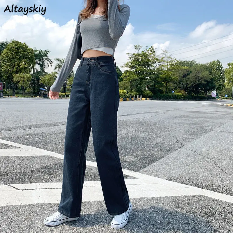 

Джинсы женские, джинсовые, 2020, полная длина, с высокой талией, повседневные, Ulzzang, осенние новые стильные брюки, широкие брюки для мамы, шикарные простые брюки