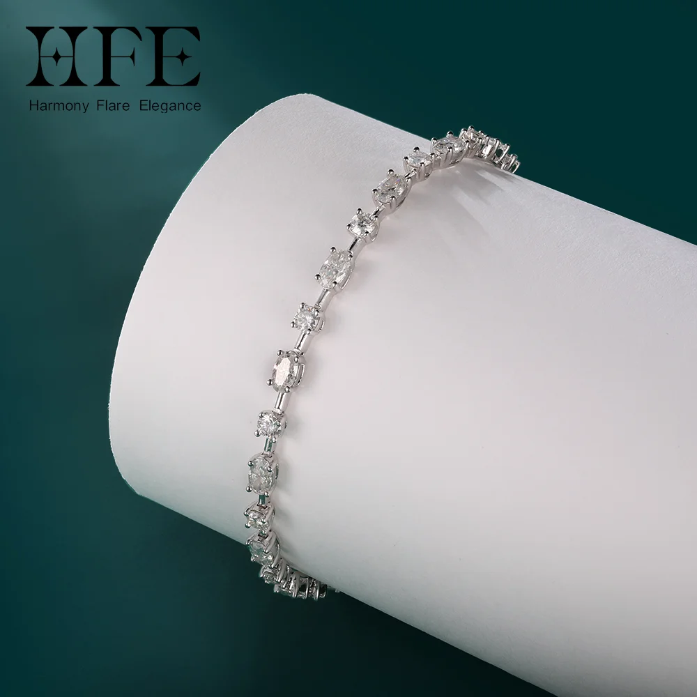 

HFE Moissanite Square Diamond Bracelet Original 925 Silver Tennis Chain D Color VVS1 Ladies Fine Birthday Anniversary Gift