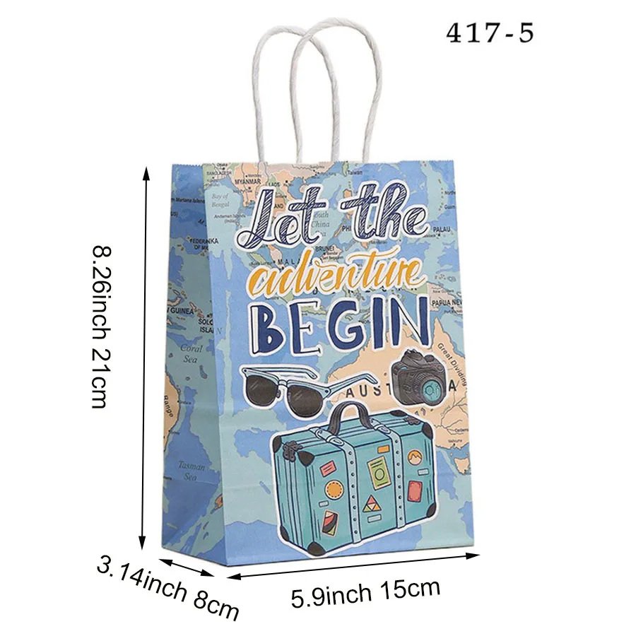 24/48Pcs Travel Suitcase Map Airplane Candy Packaging Bag with Handle Kraft Paper Chocolate Favor Wedding Birthday Party Decor