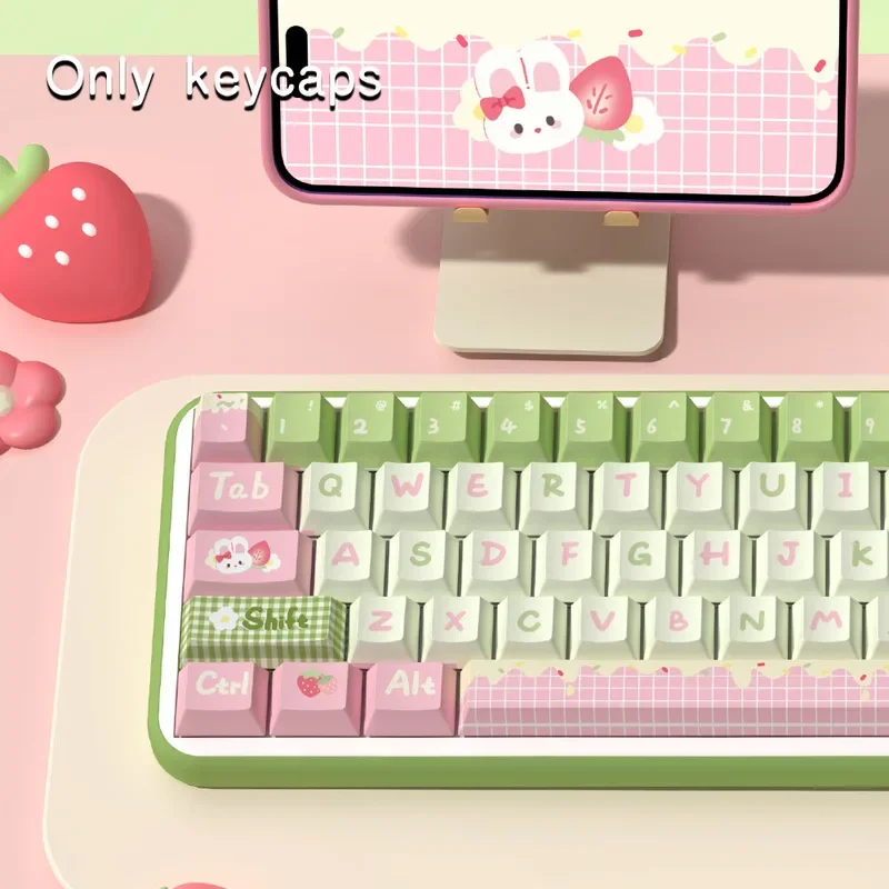 Strawberry Milk Bunny Keycap Original Factory Made High Pbt Material Heat Sublimation Personalized Customized Mechanical Keycap