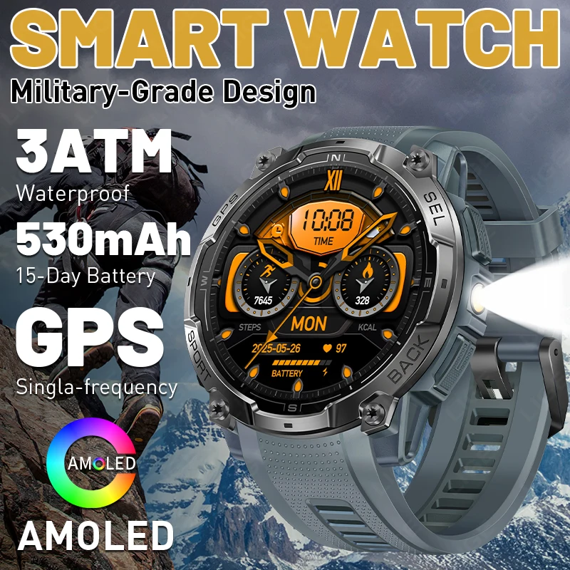 

Смарт-часы LIGE с GPS-трекером для активного отдыха, новинка 2026 года, 530 мАч, военный стандарт, водонепроницаемость 3ATM, компас, для мужчин