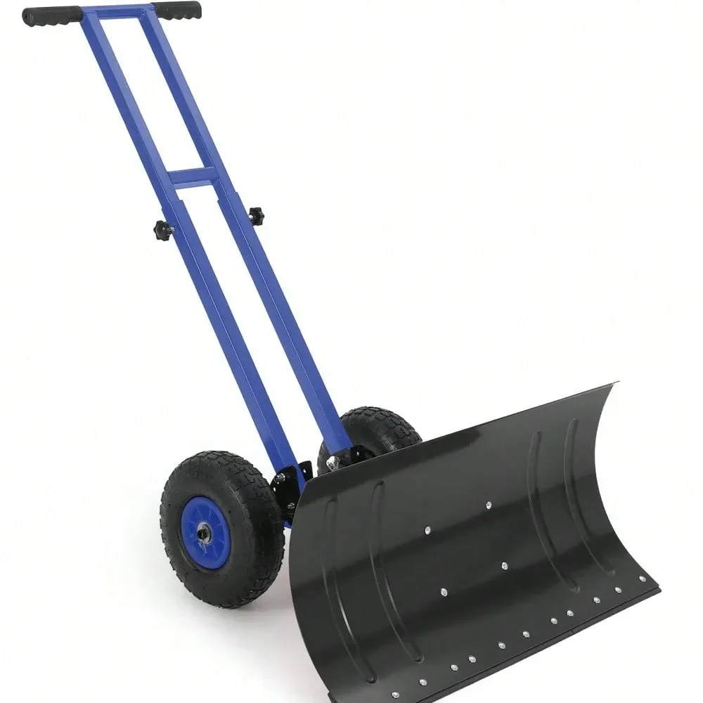 

Duty Rolling Snow Shovel With Wheels For Driveway Adjustable Angle Height Metal Blade Ergonomic Snow Pusher For Sidewalk, Yard,