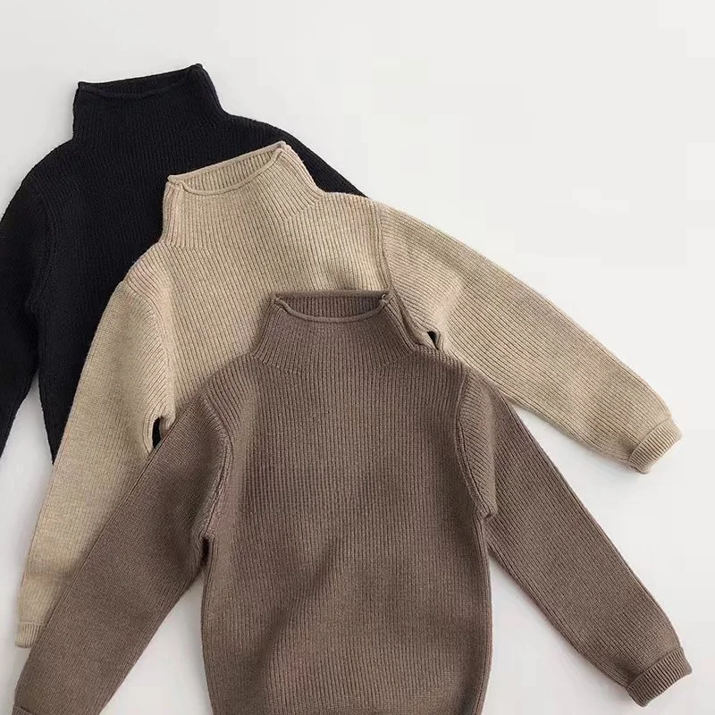 New Autumn Winter Kids baby sweater Children\'s High collar knit pullover Boys Girls soft loose warm base Tops