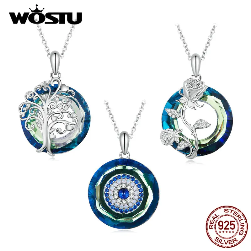 

WOSTU 925 Sterling Silver Angel Ring & Rose Necklace Devil's Eye Pendant Chain Tree of Life for Women Jewelry Mother Wife Gift