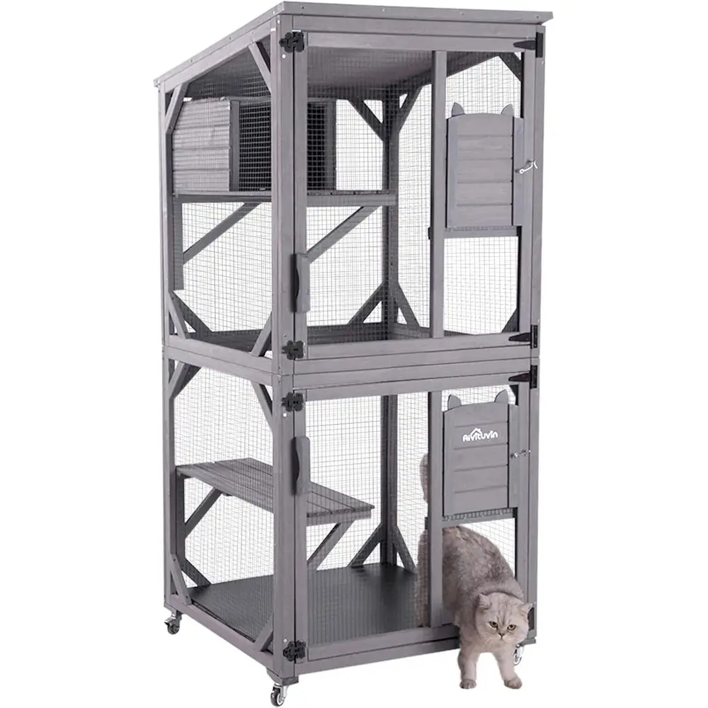 

Outdoor Catio Cat Enclosures on Wheels 70.9 Kitty House with Upgraded Resting Box, Waterproof Roof