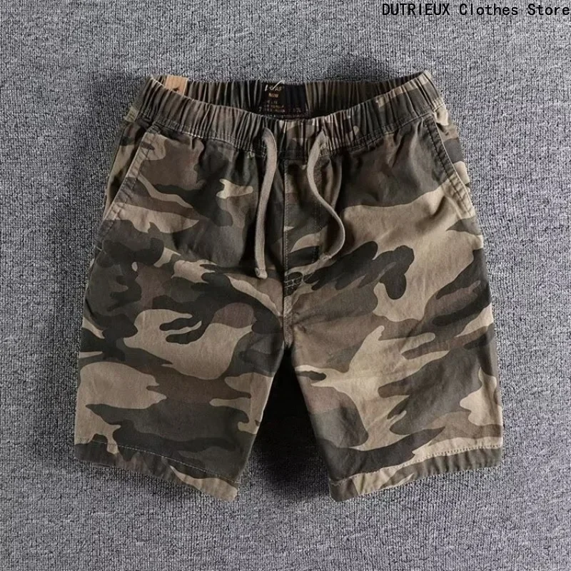 

Summer Men's Camouflage Shorts Three-piece Sportswear, Pure Cotton Drawstring Elastic Waist Breathable Running Casual Pants