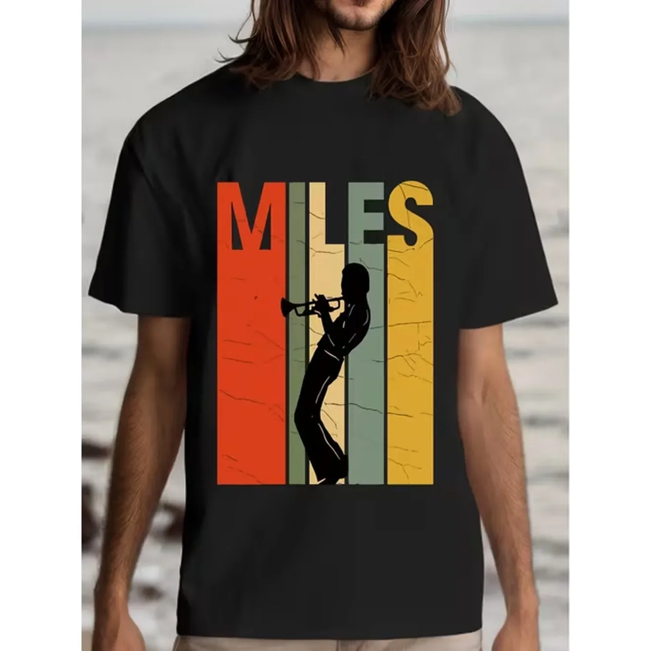 Mens Miles Graphic T Shirt Soft Breathable Cotton Crew Neck T Shirt With Miles Print And Jazz Art For Summer Outdoor Activities Casual Wear And Vacation Jazz T Shirt Plus Size