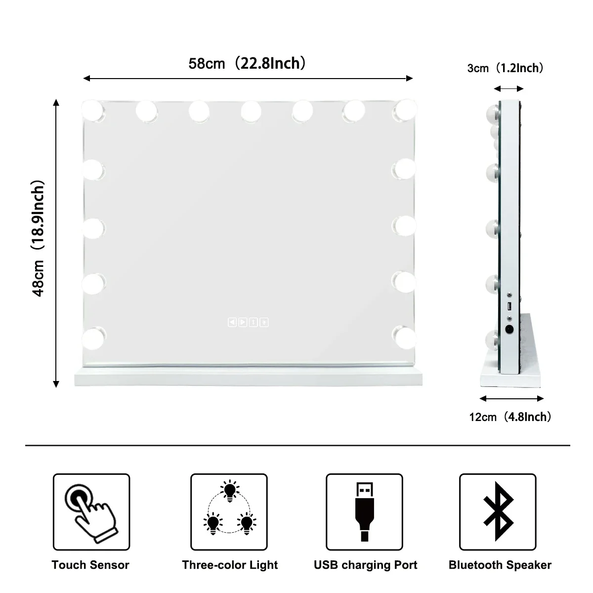 New Large Vanity Mirror with Lights Led Mirror with Lights Lighted Makeup Mirror with 15 Dimmable LED Bulbs for Dressing Table