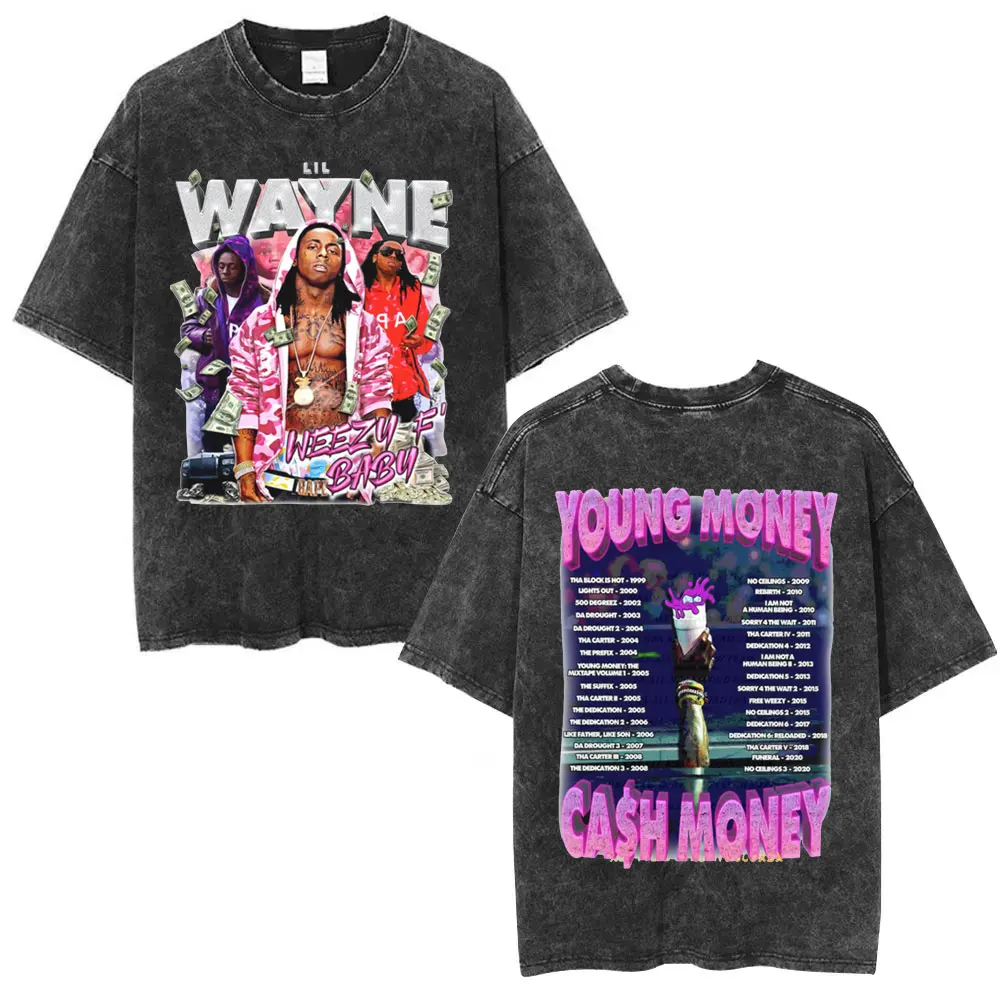 

Washed Vintage Rapper Lil Wayne Young Money Gash Momny T-shirt Summer Men Women Hip Hop Fashion Oversized Short Sleeve T Shirts