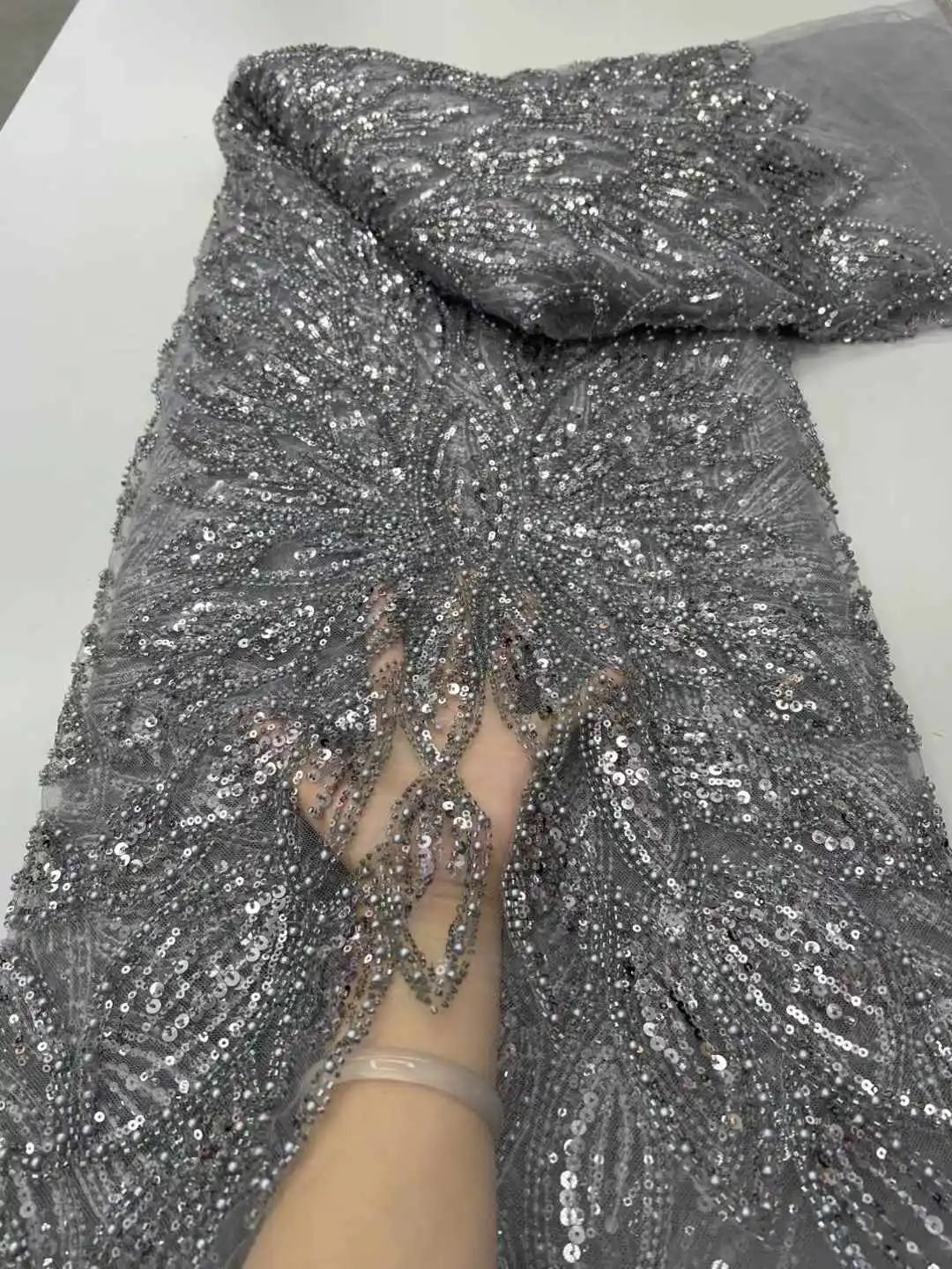 5 ياردة الترتر الأفريقي مطرز العريس أقمشة الدانتيل عالية الجودة الفرنسية تول أقمشة الدانتيل التطريز النيجيري أقمشة الدانتيل الخياطة