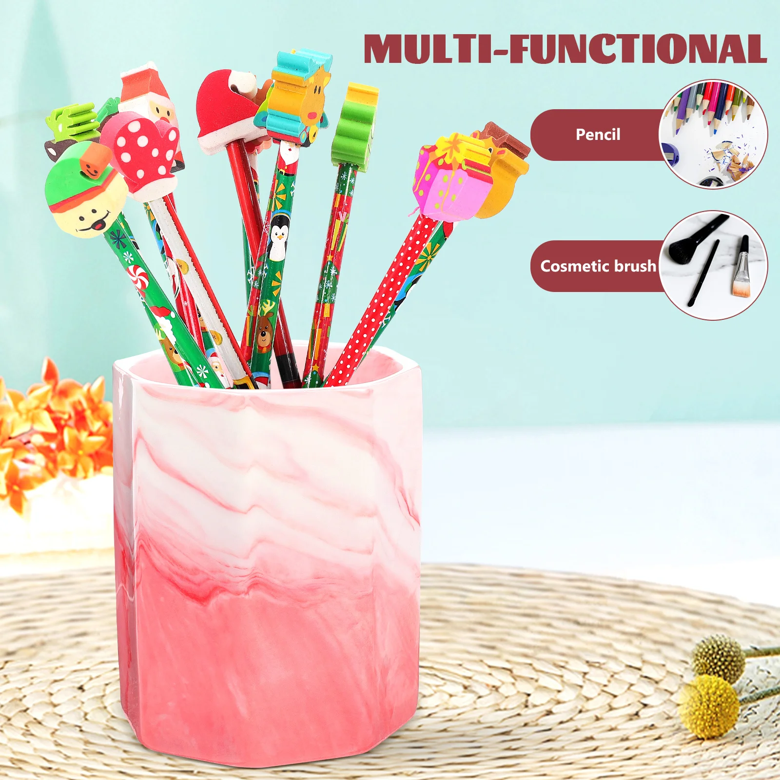 

Ceramic Pen Holder Desktop Pencil Storage Cup Multifunctional Makeup Brush Organizer Office Use Pencil Holder for Desk