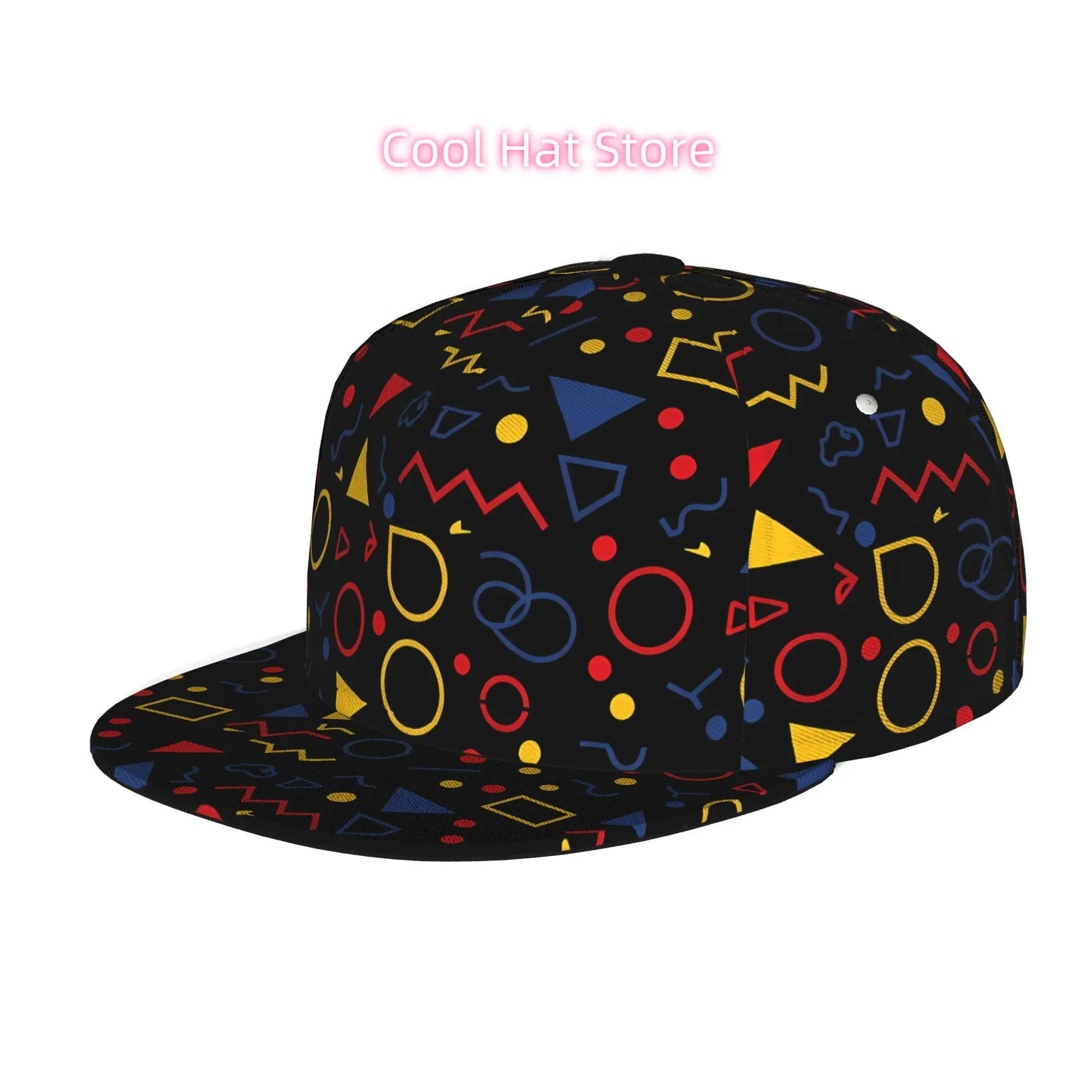 Baseball Caps for Both Men And Women Featuring a Geometric Design, with an Adjustable Snap Brim And a Flat Top. Ideal for Casual