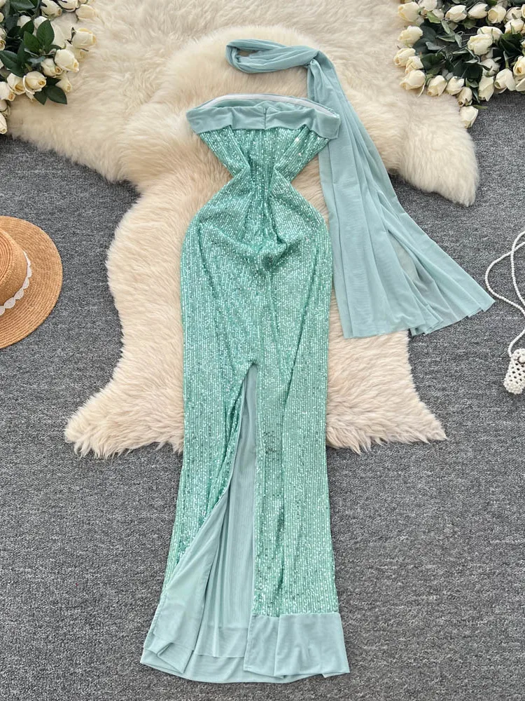 Ele High-Waisted A-Line Evening Dr for Women Svel Sparkling Sequin Bodycon Skirt Me Sa Par Wear Summer