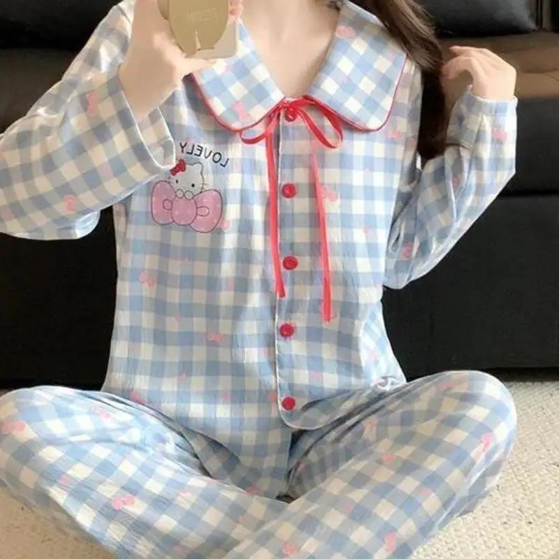 

Sanrio Hello Kitty, популярные пижамы, женский комплект, кавайная студенческая одежда для сна с героями мультфильмов, осенние брюки с длинными рукавами, ночная рубашка, домашняя одежда, новинка