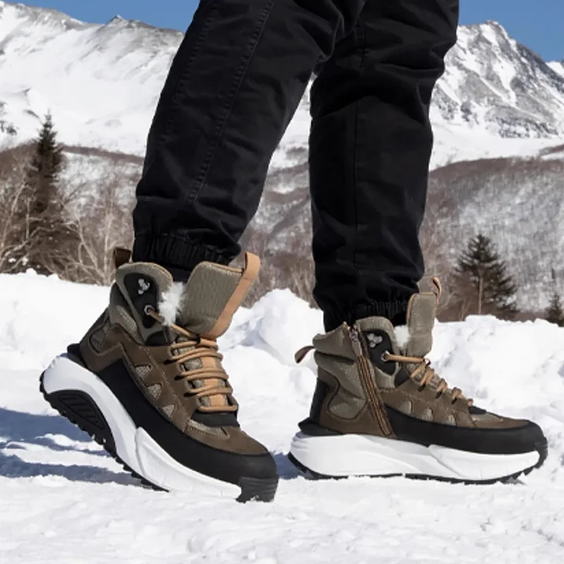 الرجال الشتاء الثلوج الأحذية سميكة الصوف بطانة للدفء قصيرة الصوف بطانة الرجال في الهواء الطلق عادية سميكة وحيد الأحذية القطنية
