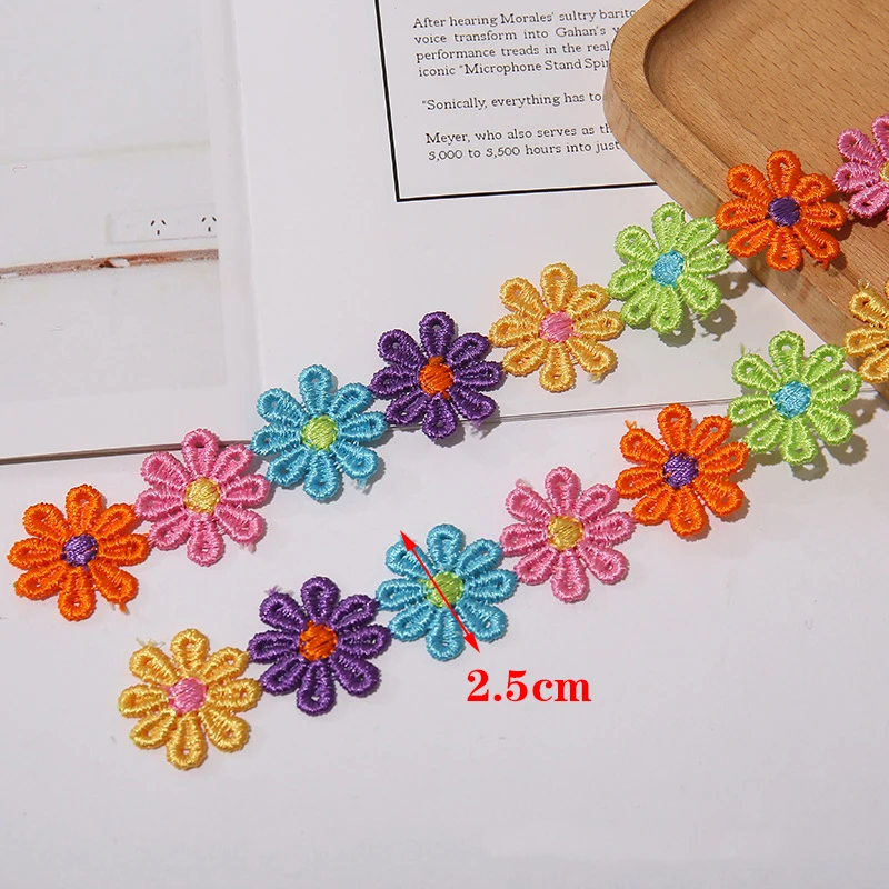 1Yard Colorful Daisy Flower Lace Trim For Knitting Wedding Embroidered Ribbon DIY Handmade Patchwork Sewing Supplies Crafts 25mm